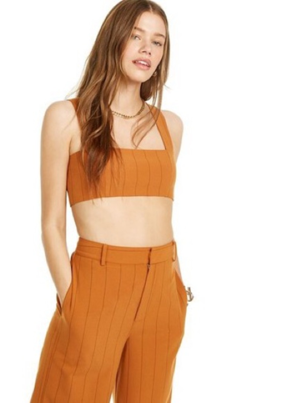 NWT Danielle Bernstein Women's Orange Striped Square Neck Crop Tank Top - 4